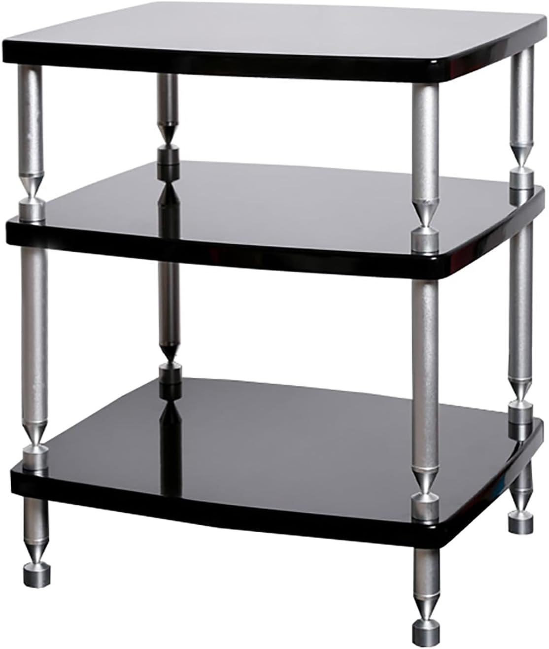 SRNSAEB 1/2/ 3/4 Tier Audio Equipment Rack Cabinet, Heavy Duty DVD Media Stand Black with Fitting, Standing Video Game Console Shelf Organizer for Game Consoles/Projector(3-Layer)