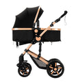 2 in 1 Baby Stroller,Convertible Infant Stroller for Newborn and Toddler with Triangular Frame & Dual Spring Suspension,One-Click Folding(Gold&Black)