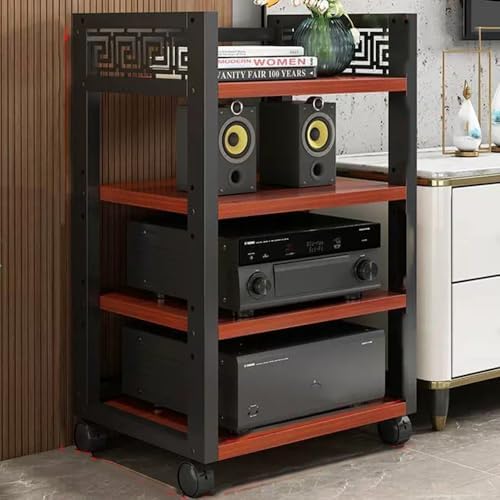 Stereo Cabinet AV Component Media Stand with Multi-Tier Shelves, Rolling Design for Easy Mobility, Adjustable Corner Shelf for Space Saving, Ideal for Audio Equipment and CD Storage