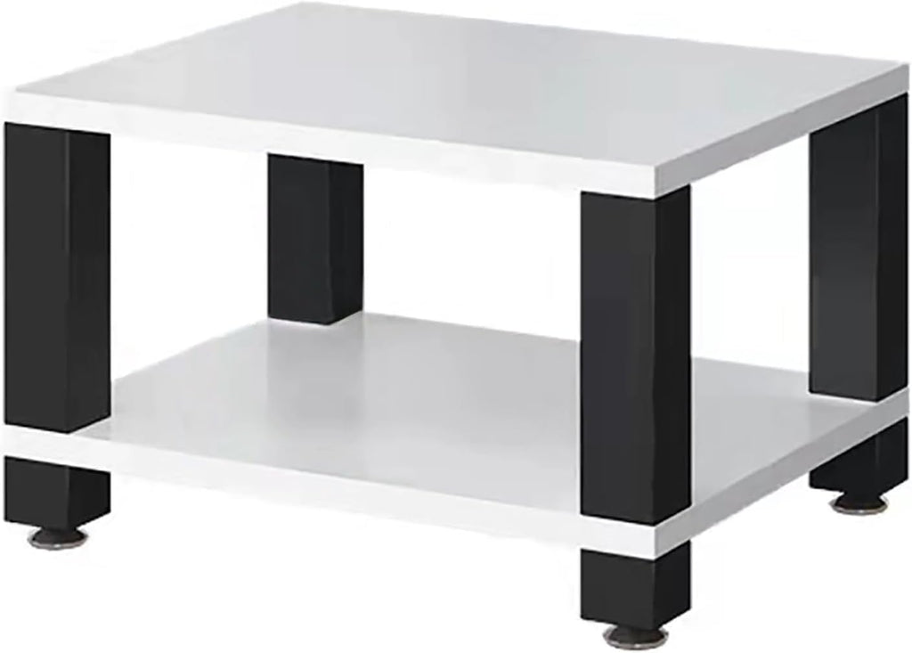 2-Tier AV Component Media Stand - Stereo Audio Rack, Printer Storage, Carbon Steel Frame, TV & Video Organizer Shelf, Modern Design (White, 60x48x37.5cm)