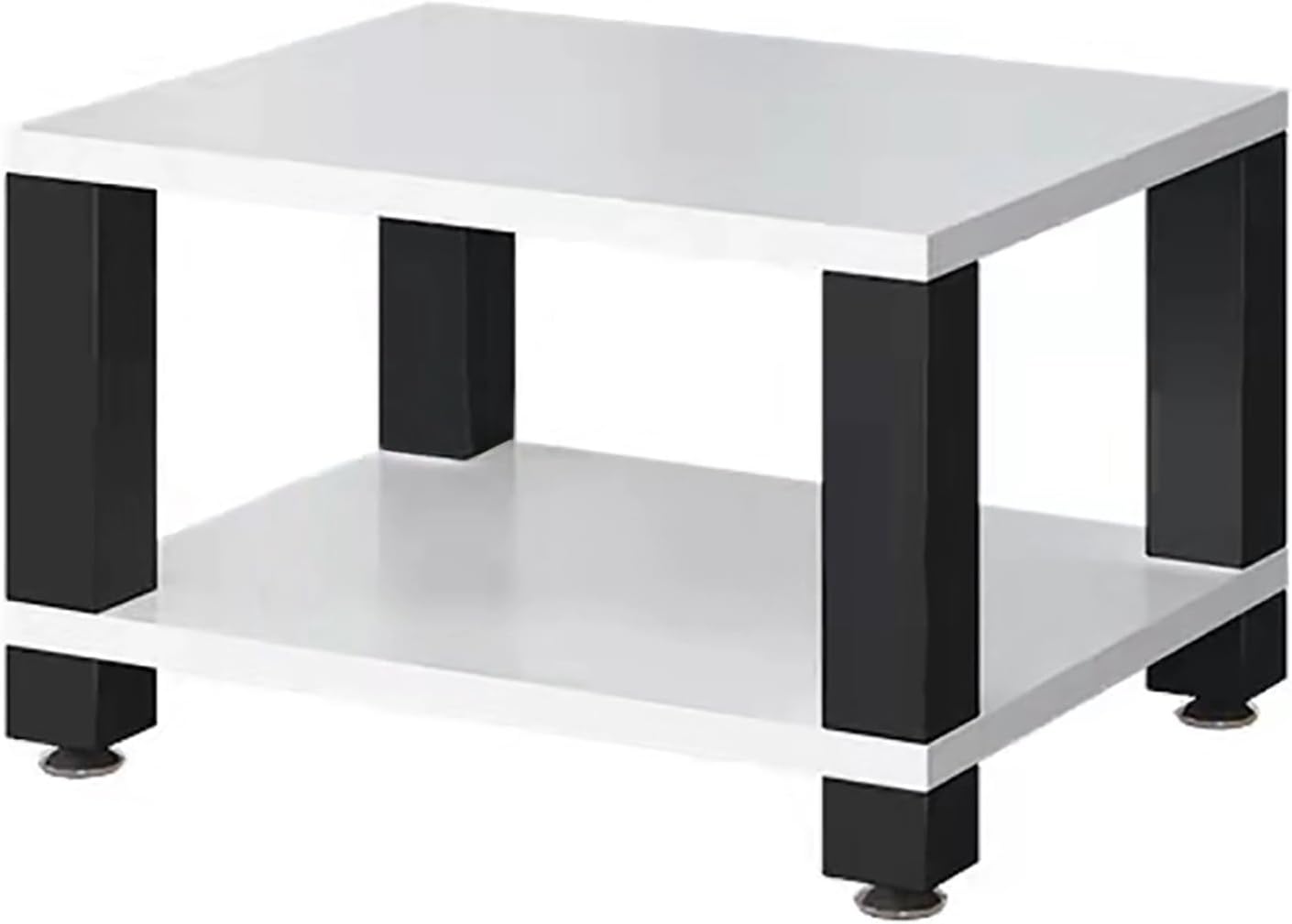 2-Tier AV Component Media Stand - Stereo Audio Rack, Printer Storage, Carbon Steel Frame, TV & Video Organizer Shelf, Modern Design (White, 60x48x37.5cm)