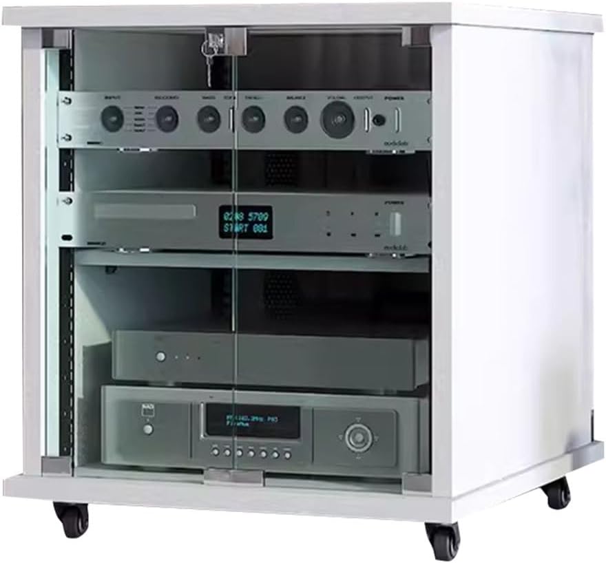 HiFi Audio Cabinet 3-Tiers Amplifier Cabinet Professional Audio Cabinet Stand Audio Rack with Shock-Absorbing Feet Power Amplifier Shelf Equipment Cabinet
