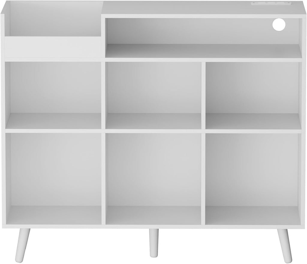 Cozy Castle Large Record Player Stand with Vinyl Storage Cabinet, Wood Turntable Table Open Shelf Holder Up to 500 Albums Cube Storage Organizer for Living Room, Office, White