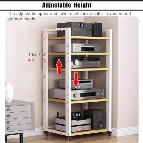 Rolling Av Media Stand with Lockable Wheels Storage Shelves & Component Cabinet for Home Office & Theater - Black Audio/Video Rack for Stereo Equipment