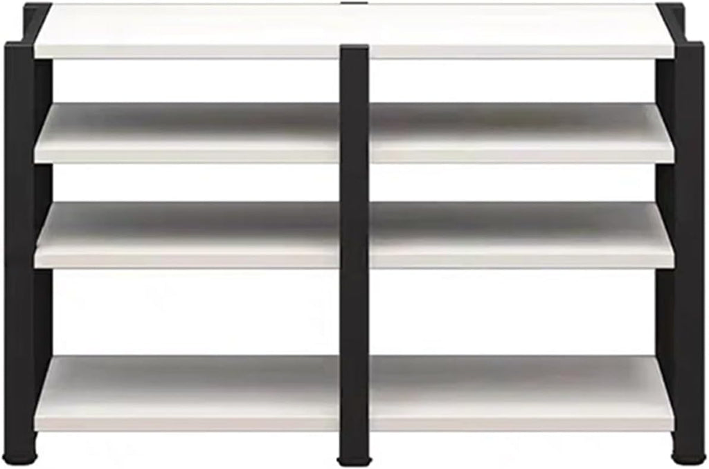 Double Position Audio Rack, Media Stand with Large Storage Space, Open Stereo Cabinet, AV Media Stand with Non-Slip Foot Pad, Modern TV Stand for Living Room, Length 120cm(White,4-Tier)