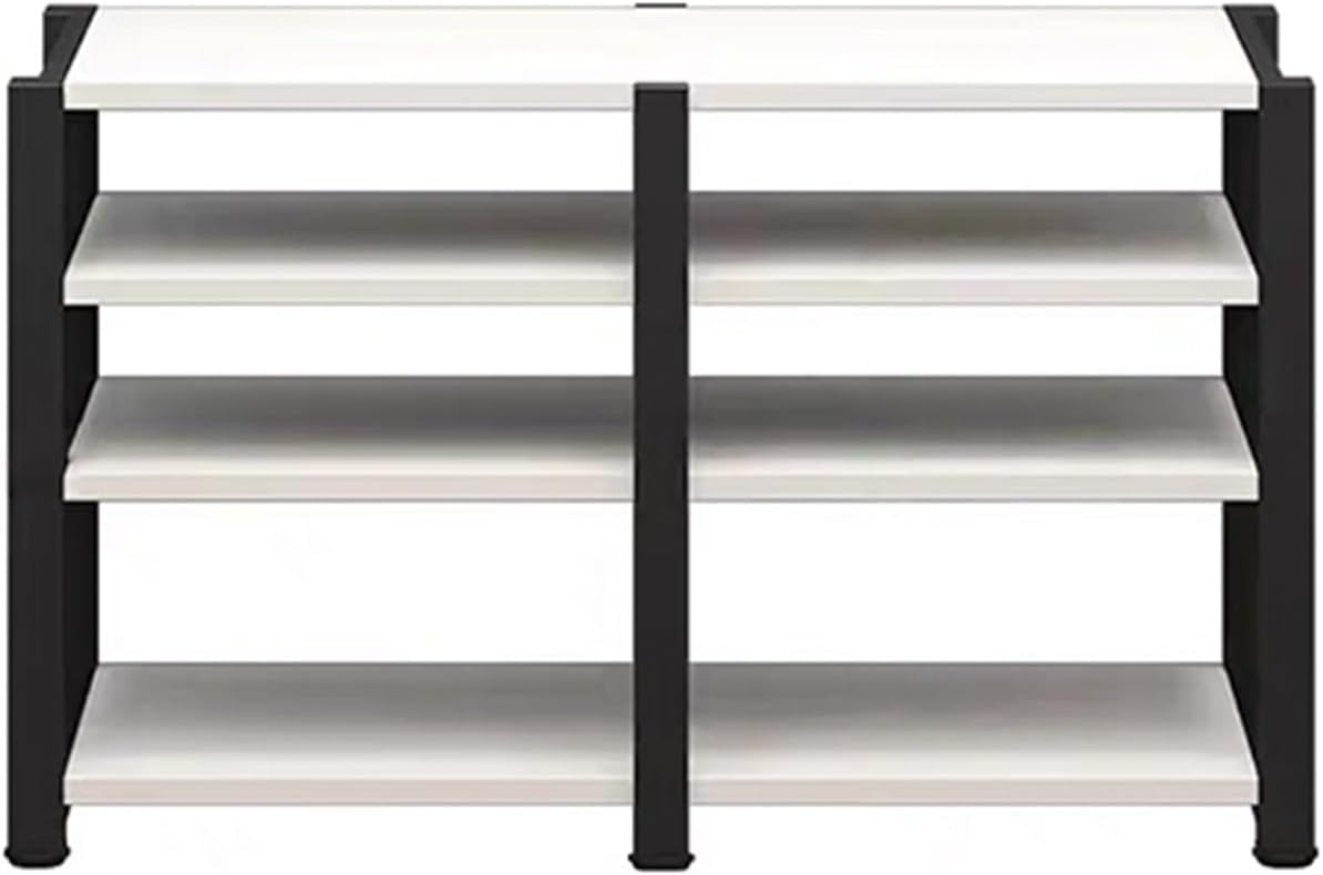 Double Position Audio Rack, Media Stand with Large Storage Space, Open Stereo Cabinet, AV Media Stand with Non-Slip Foot Pad, Modern TV Stand for Living Room, Length 120cm(White,4-Tier)