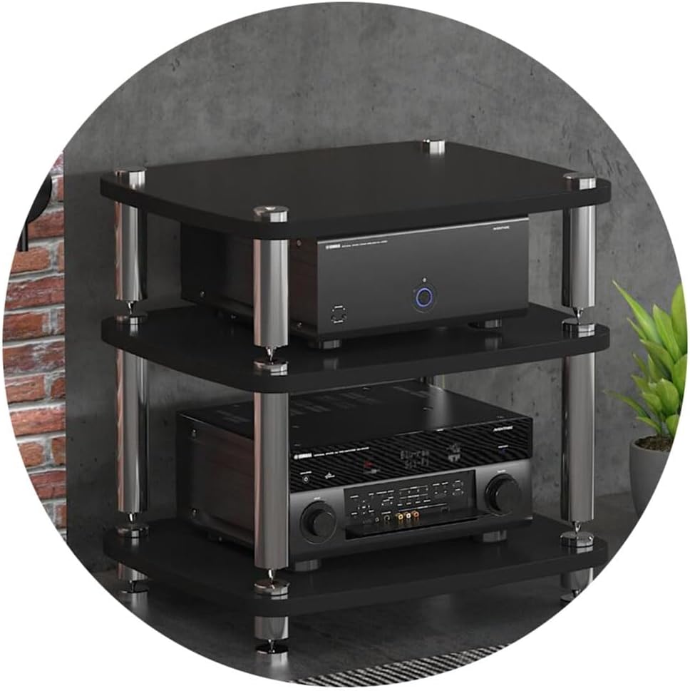 1/2/3/4-layer HiFi Audio Cabinet HiFi Stand Record Player MDF Stand Audio Rack with Shock-Absorbing Feet Power Amplifier Shelf Equipment Cabinet (Color : Black, Size : 60 * 48 * 57cm(3Tier))