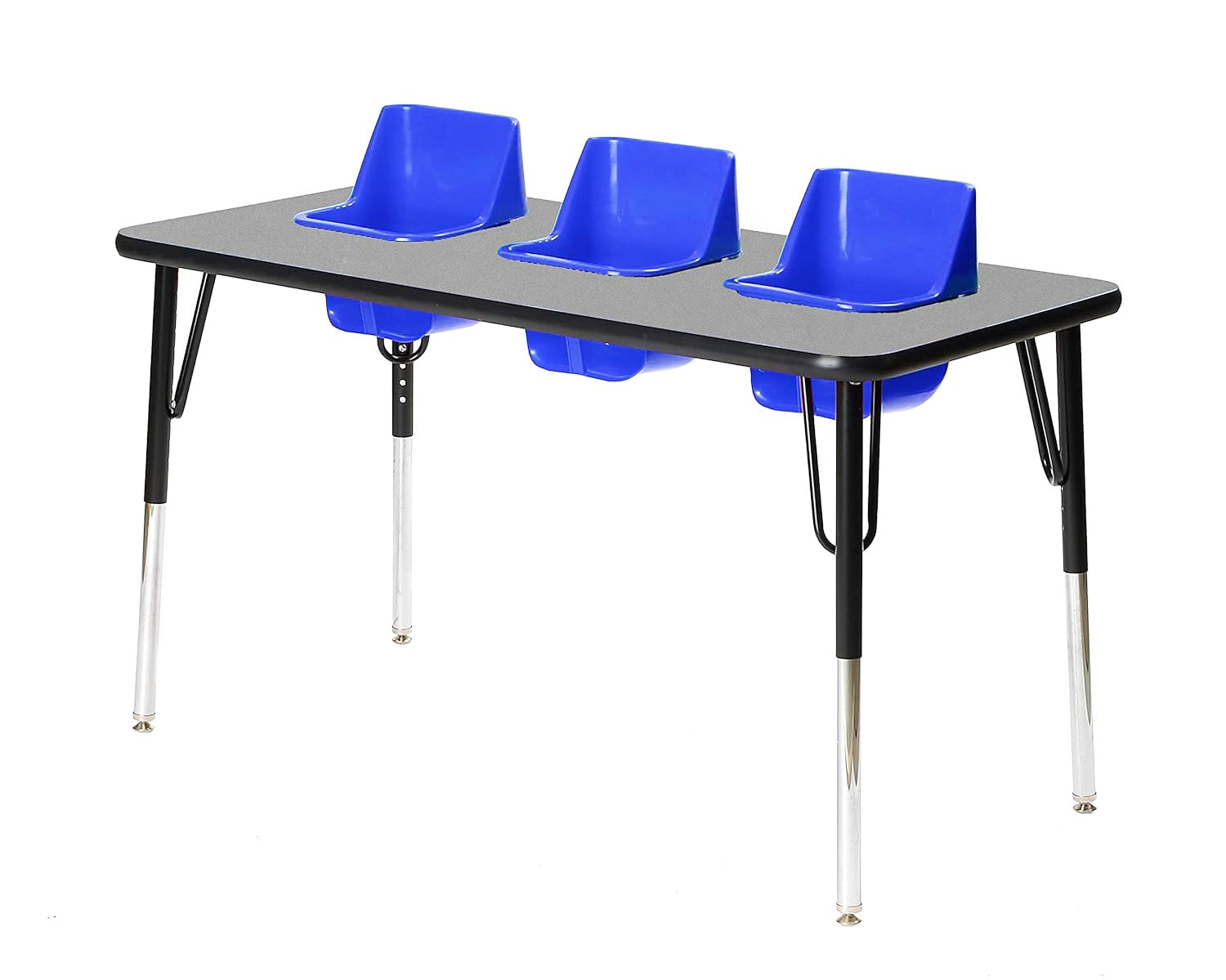 3-Seat Feeding Table (Glace Top, Blue Seats, Black T-Mold), Ships in 2 Boxes