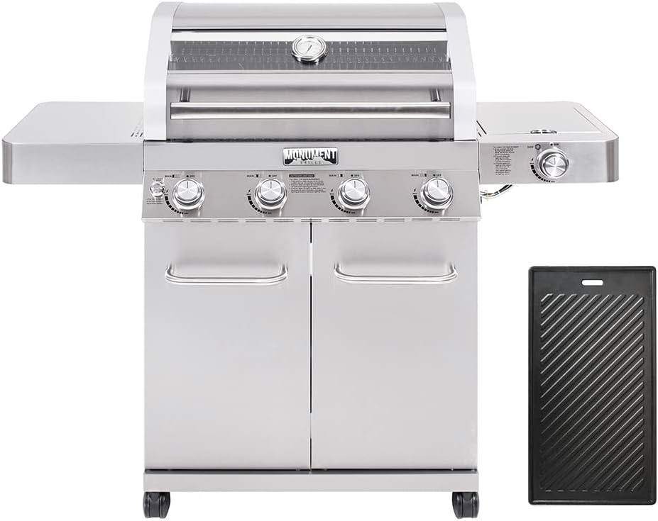 Monument Grills Larger Convertible 4-Burner Natural Gas Grill Stainless Steel Cabinet Style Propane Grills with Cooking Plate(2 items)