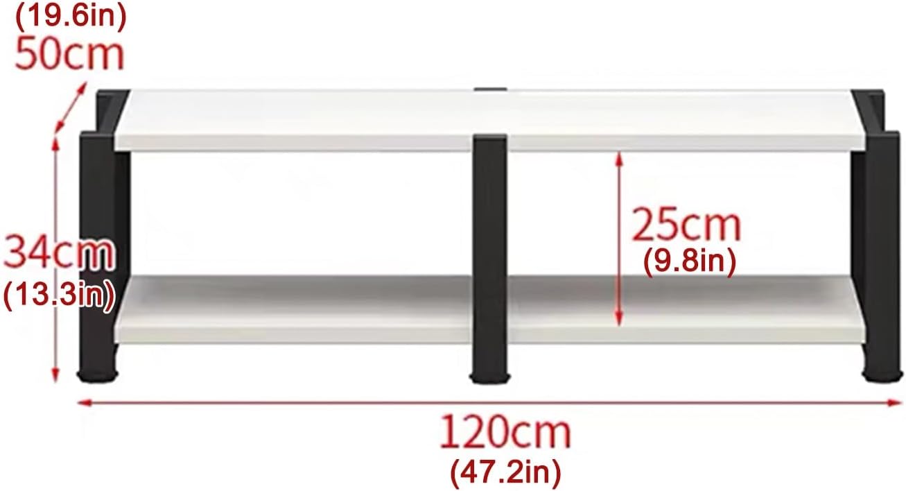 Double Position Audio Rack, Media Stand with Large Storage Space, Open Stereo Cabinet, AV Media Stand with Non-Slip Foot Pad, Modern TV Stand for Living Room, Length 120cm(White,2-Tier)
