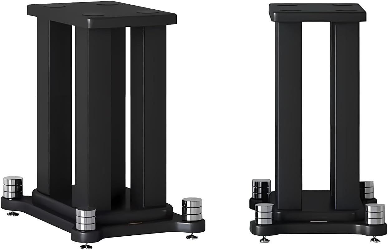 A Pair of Speaker Stands, Heavy Duty Speaker Stand Holds Bookshelf/Satellite/Large Speaker, Vibration-Absorbing MDF Design, 1.96×1.96in Metal Column Support,Holds 88lbs Speaker (Black, 11.8in)