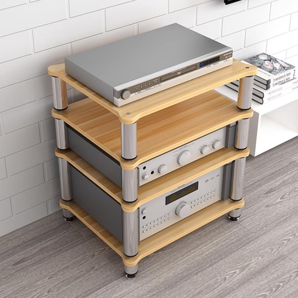 HiFi Rack 3 Tier AV Media Stand Wood Shelf, Audio Tower, Record Player Stand Stereo Cabinet, Media Console Storage Shelf, Audio Video Components(Walnut,3-Tier(60x48x60cm))