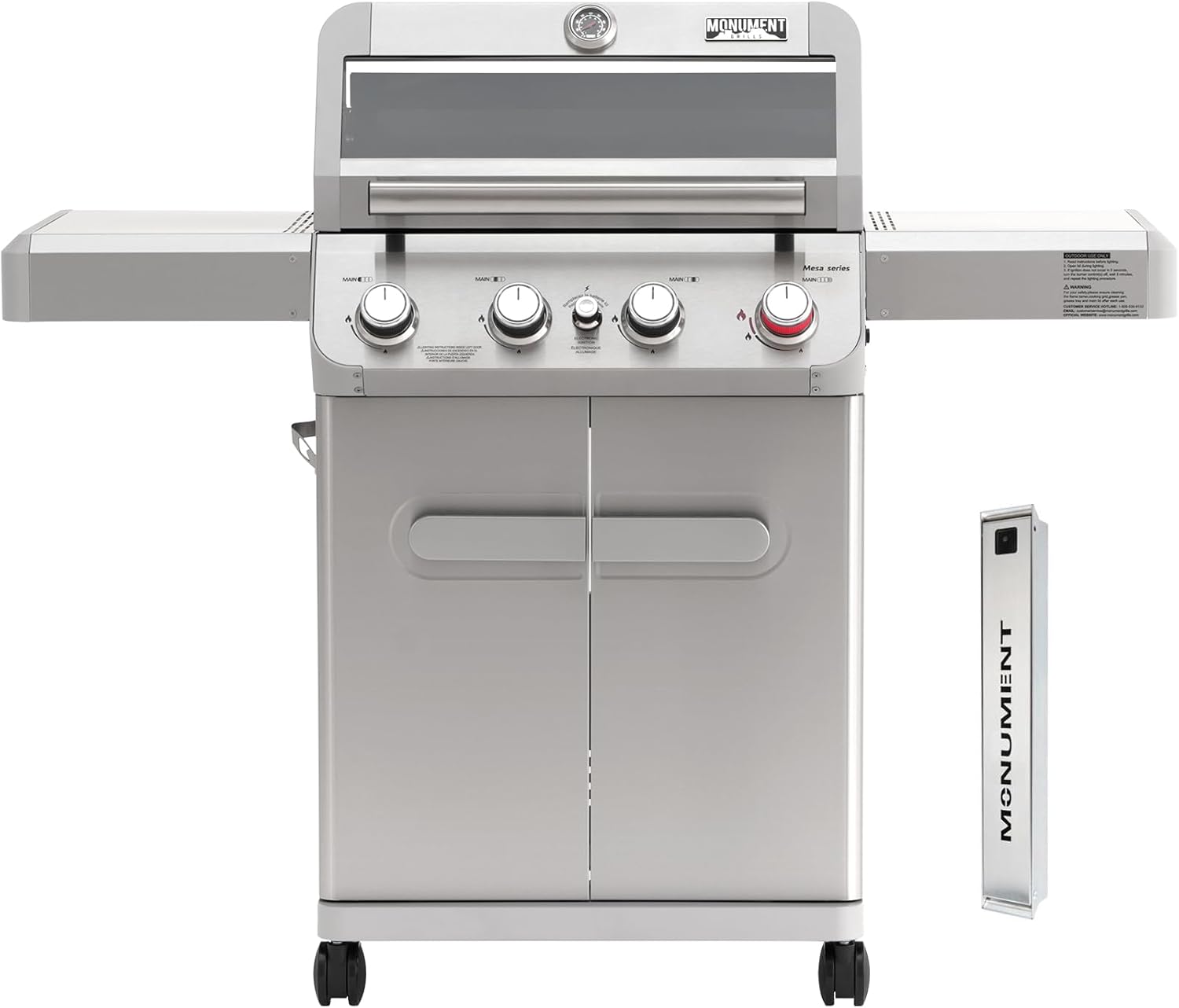 Monument Grills 4 Burner Propane Gas Grill, Stainless Steel Outdoor Patio Barbecue Grill with Smoker Box, with Broil Zone Fast Heating, Knob Control, and Easy Cleanup, M410MBZ
