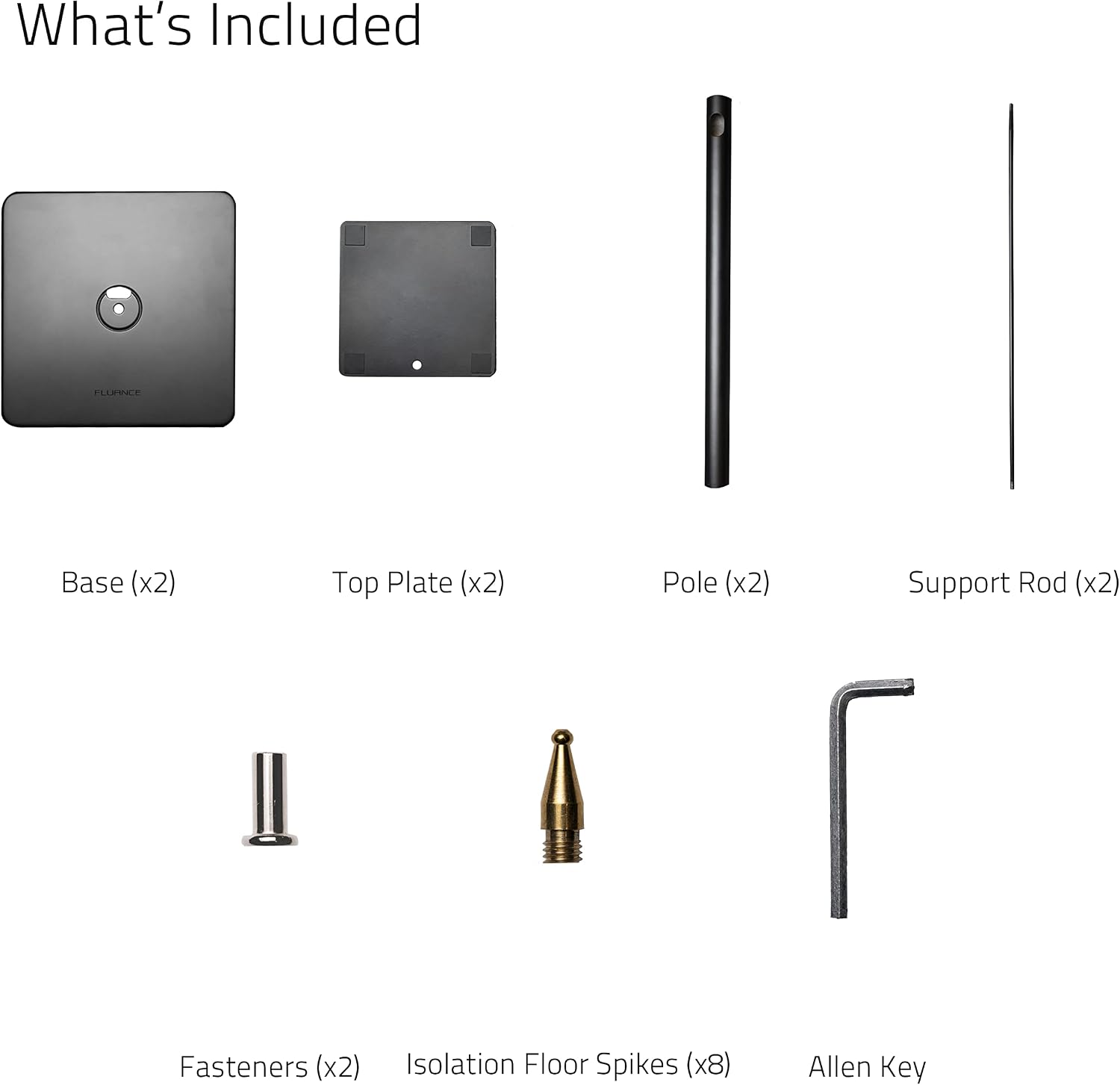 Fluance Floor Speaker Stands for Surround Sound and Bookshelf Speakers with Solid Construction, Adjustable Floor Spikes, Rubber Isolation Feet, Cable Management, Square Base - Matte Black/Pair (SS05S)
