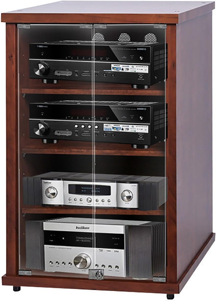 Stylish Multipurpose Wooden Media Cabinet - 4 Solid Shelves Audio Rack Tower, 56x50x100cm, Perfect for Record Players & Entertainment Storage Solution