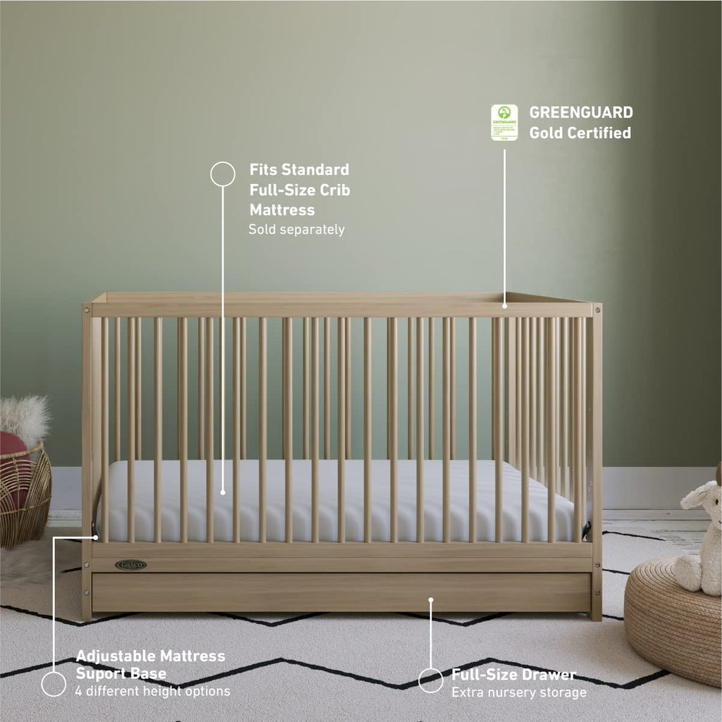 Graco Teddi 5-in-1 Convertible Crib with Drawer – GREENGUARD Gold Certified, Full-Size Nursery Storage Drawer, Baby Crib Converts to Toddler Bed, Daybed and Full-Size Bed (Driftwood)
