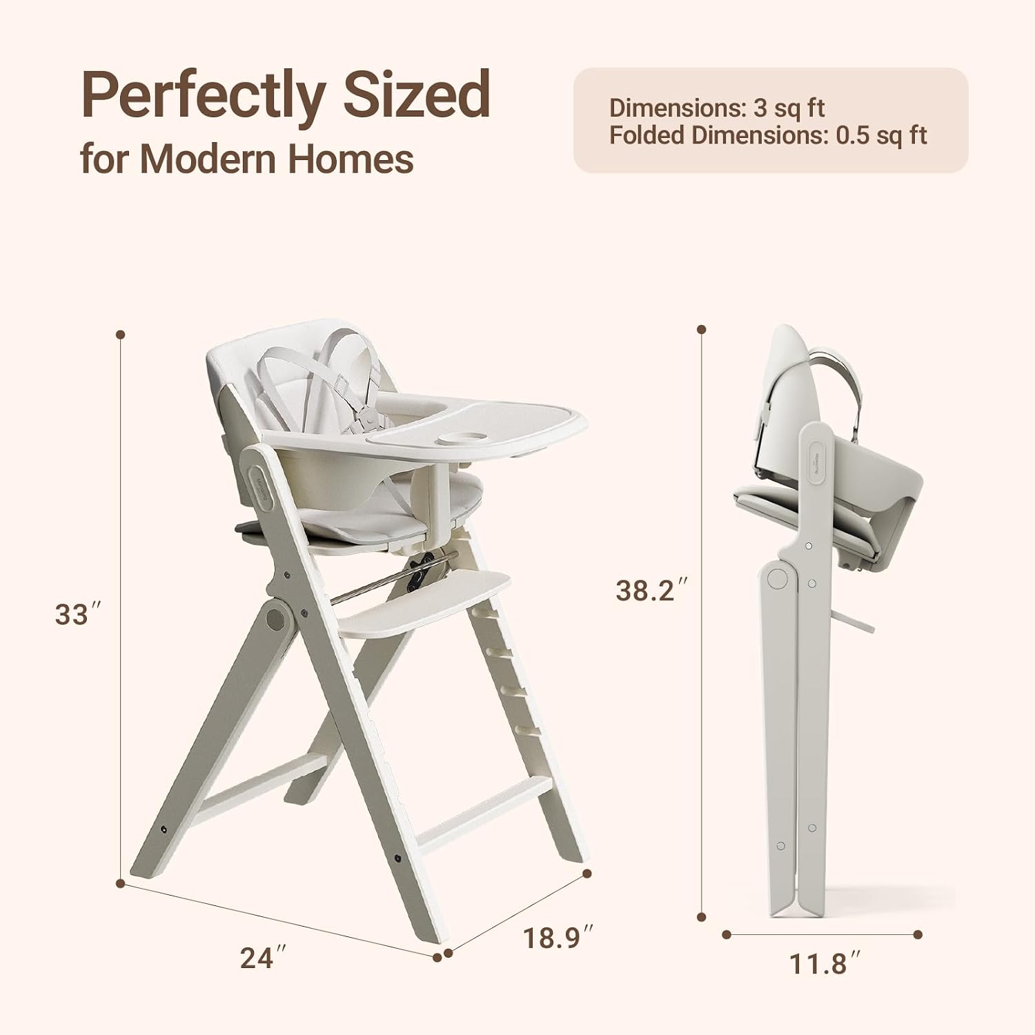 Mamazing GrowPod Pro Wooden Baby High Chair for 6 Months to 300lbs, Easy to Clean with Tray, Compact Foldable Highchair for Kitchen & Dining Room, with 5-Point Safety Harnesses and Guard Bar