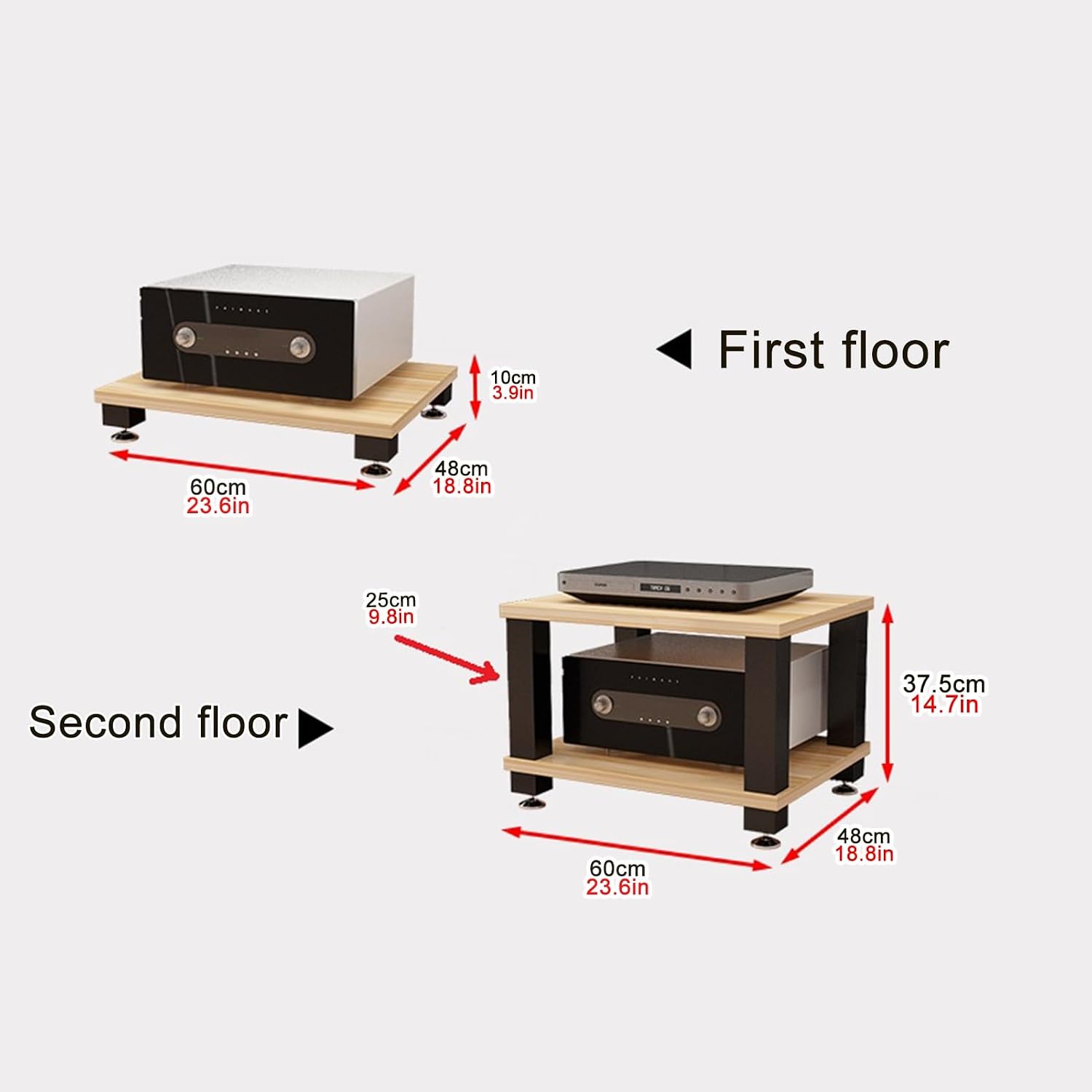 4-Tier Media Cabinet, Corner TV Stand with Ample Storage, Audio Video Furniture, Small Space Solution, Teak Finish, 23.6'x18.8'x14.7', Stylish Floor Stand for Home Theater