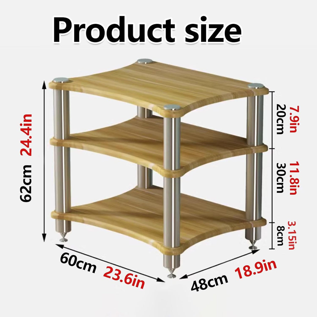 1 2 3 4 Tier Audio Rack, Sturdy AV Media Stand Storage Cabinet Corner Shelf for Stereo, CD Player, Gaming & Home Theater Equipment(Natural,3layer)