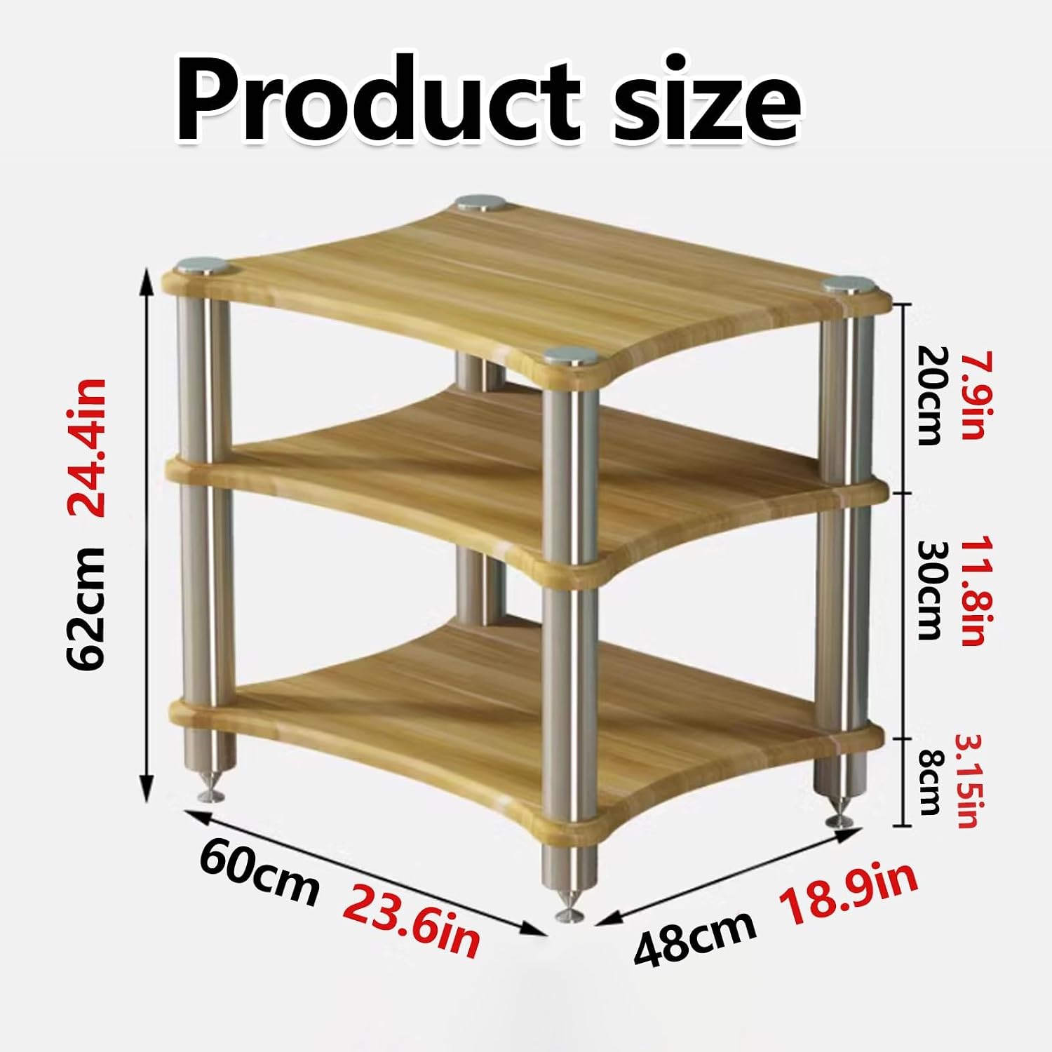 1 2 3 4 Tier Audio Rack, Sturdy AV Media Stand Storage Cabinet Corner Shelf for Stereo, CD Player, Gaming & Home Theater Equipment(Natural,3layer)