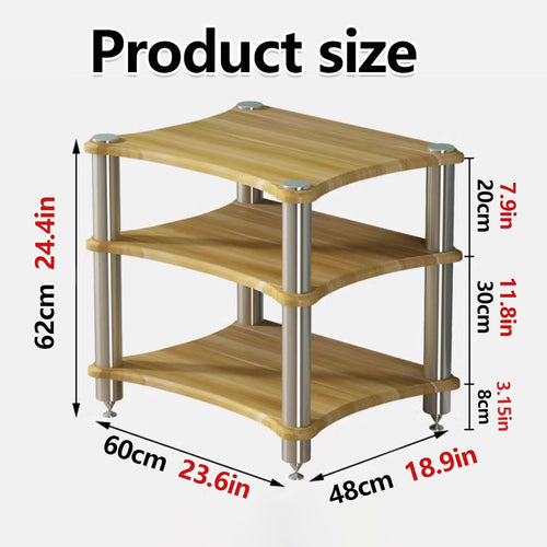 1 2 3 4 Tier Audio Rack, Sturdy AV Media Stand Storage Cabinet Corner Shelf for Stereo, CD Player, Gaming & Home Theater Equipment(Natural,3layer)