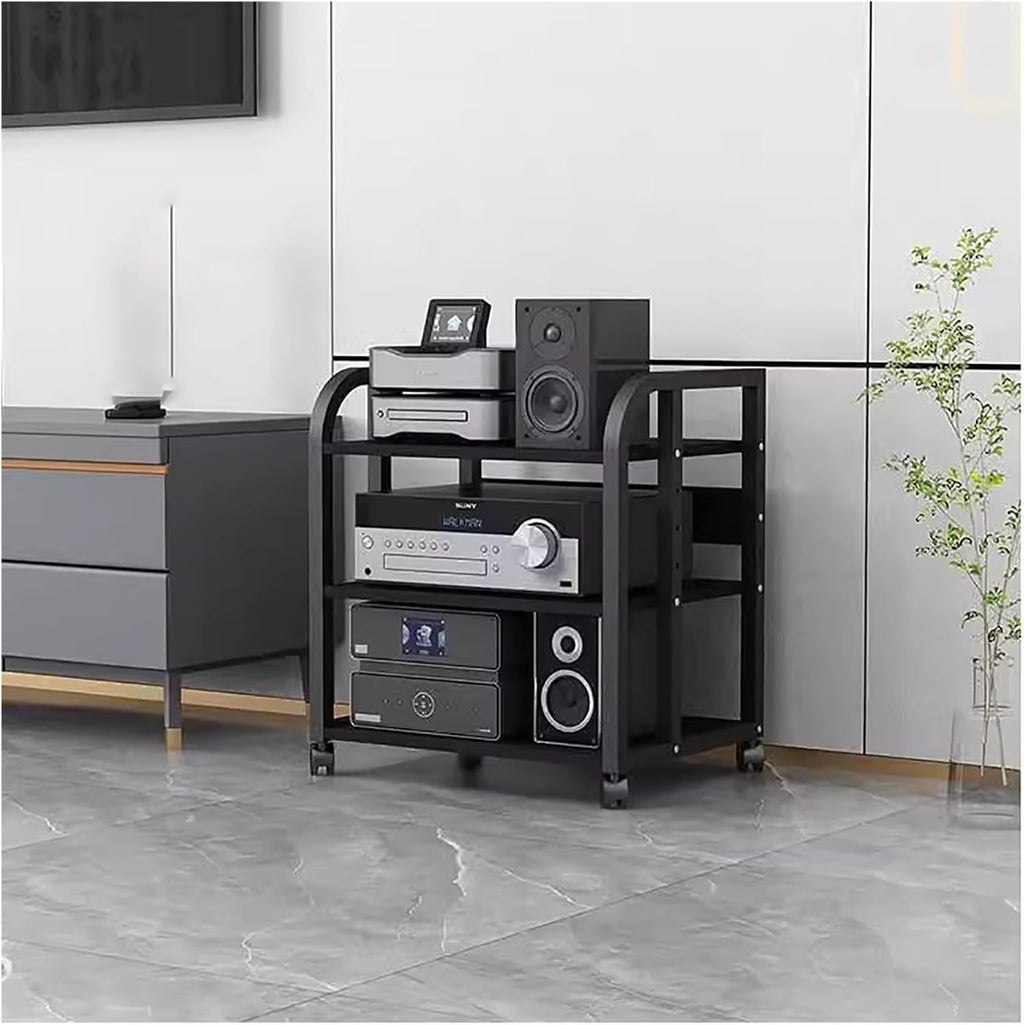 2 3 4 5 Tier Audio Equipment Rack Cabinet for Headphones Monitors Recording Video Game/DVD Shelf Stand Storage Shelf - Record Player Console Cabinet Vintage(3 Tier-H58cm)