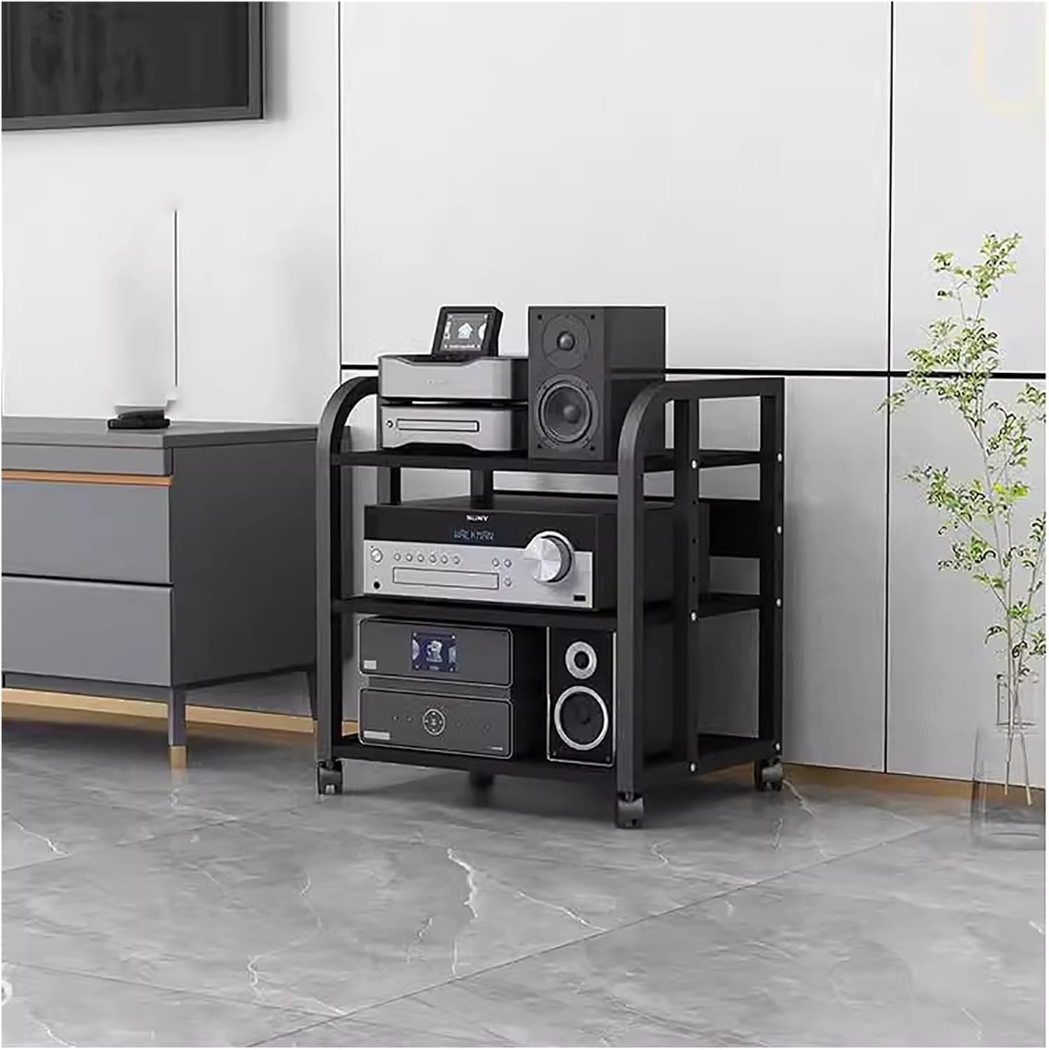 2 3 4 5 Tier Audio Equipment Rack Cabinet for Headphones Monitors Recording Video Game/DVD Shelf Stand Storage Shelf - Record Player Console Cabinet Vintage(3 Tier-H58cm)