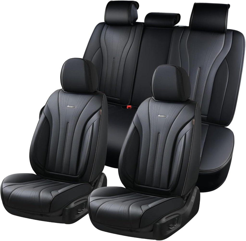 Coverado Car Seat Covers Full Set, Waterproof Nappa Leather Seat Cover for Cars, Luxury Universal Seat Cover, Front and Back Car Seat Protector Car Seat Cushion Fit for Most Cars(Black)