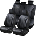 Coverado Car Seat Covers Full Set, Waterproof Nappa Leather Seat Cover for Cars, Luxury Universal Seat Cover, Front and Back Car Seat Protector Car Seat Cushion Fit for Most Cars(Black)