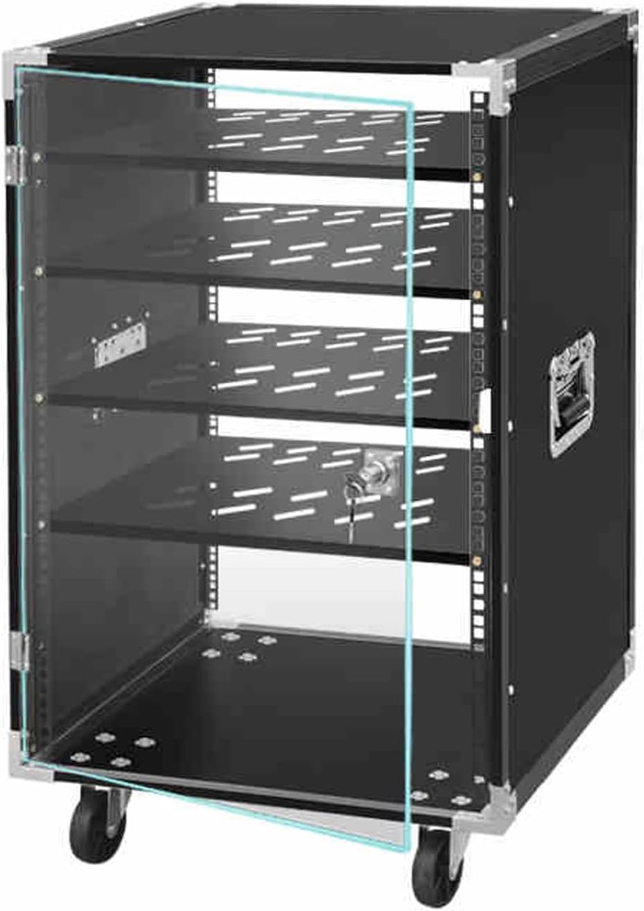 Stereo Cabinet, AV Cabinet with Glass Doors, Stereo Audio Rack Stand Tower, Black 5-Tier Stereo Cabinet with Adjustable Shelves, for Meeting, Living, Recording Room