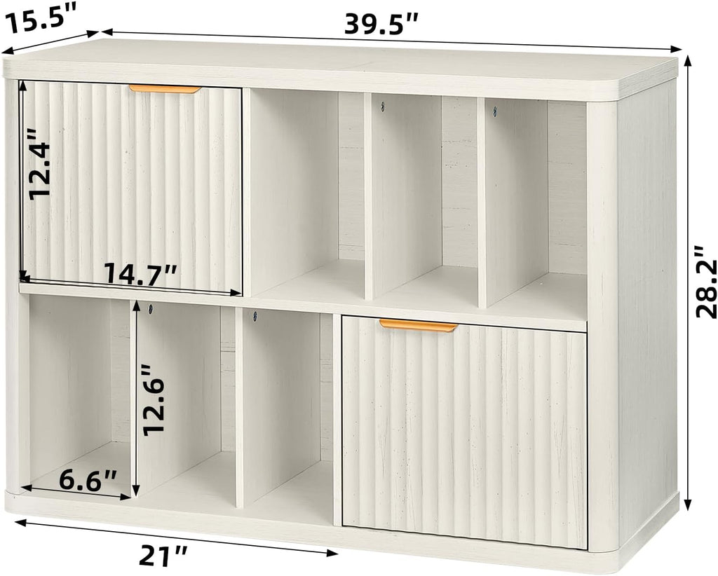 LEYAOYAO Large Record Player Stand with Vinyl Storage Up to 450 Albums, Wood Fluted Record Storage Accent Cabinet, Modern Stereo Media Cabinets, Wide Turntable Stand for Living Room, Antique White