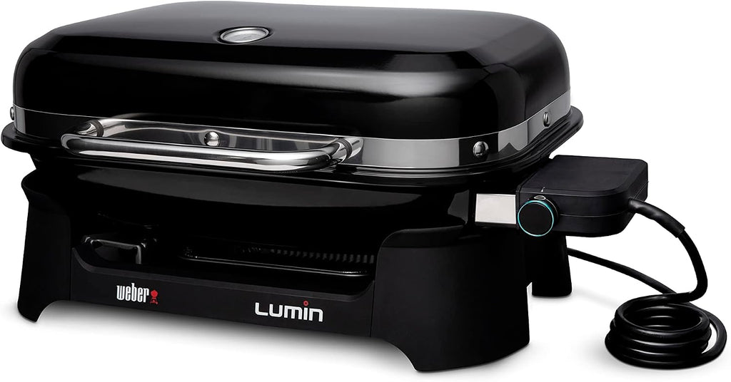 Weber Lumin Portable Electric Grill, Black – High‑Heat Outdoor BBQ Reaching 600°F for Searing, Smoking, Steaming & Warming – Ideal for Samll Spaces & Travel