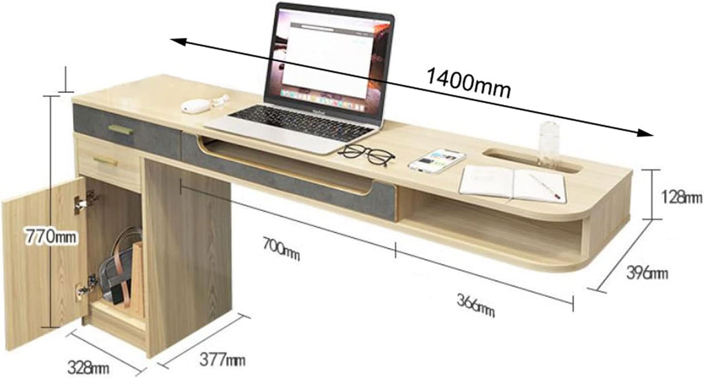 Wall Mounted Workstation Desk & TV Cabinet - Floating Shelf Media Console for Home Office & Bedroom, Corner Shelves for Audio-Visual Equipment & Writing Table