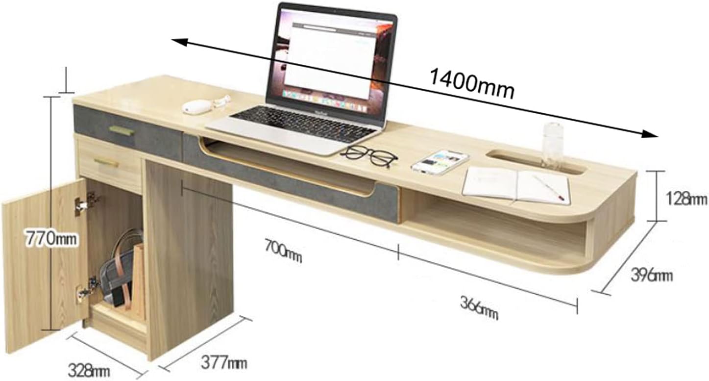 Wall Mounted Workstation Desk & TV Cabinet - Floating Shelf Media Console for Home Office & Bedroom, Corner Shelves for Audio-Visual Equipment & Writing Table