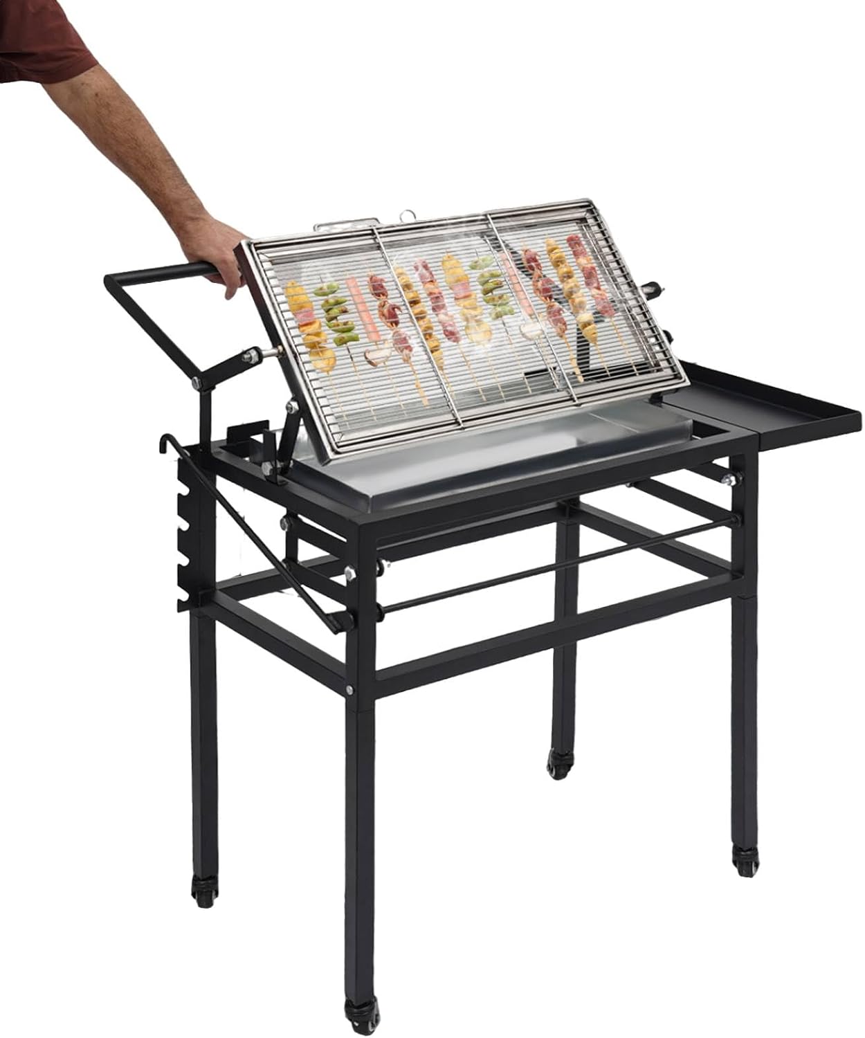 Charcoal Flip Grill & 360° Rotating BBQ Grill, Portable Tabletop Charcoal Grill with Removable Tray and Adjustable Steel Frame, Outdoor Camping and Backyard Picnic Cooking System