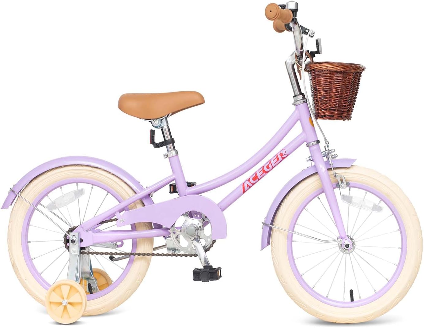 ACEGER Retro Princess Kids Bike with Basket for 3-12 Years Old Girls, Included Coaster Brake & Caliper Brake, 14 16 18 Inch with Training Wheels, 20 Inch with Kickstand, Vintage Bicycle for Gifts.