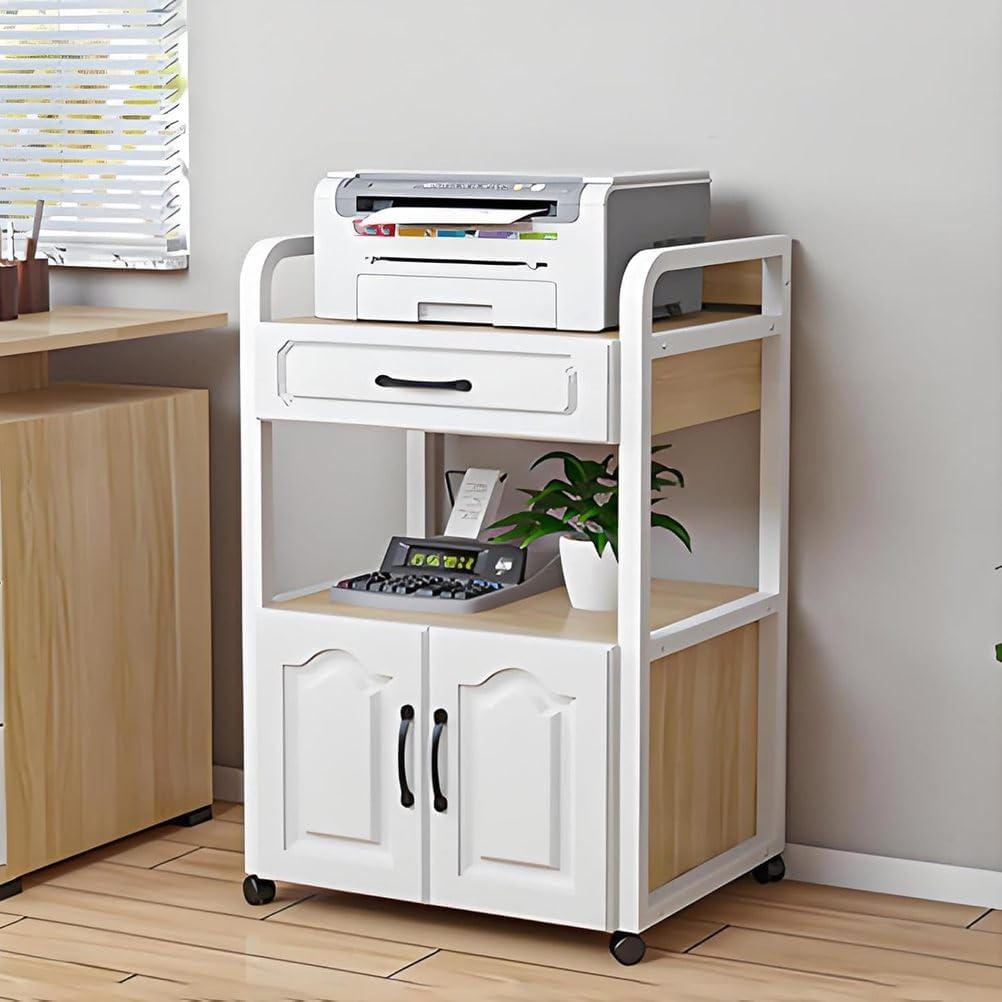 AV Media Stand with Drawers and Wheels, Open Storage Audio Rack Cabinet, Removable Stereo Stand for Media and Audio Equipment, Multi-Tier Media Rack for Home and Studio,Beige