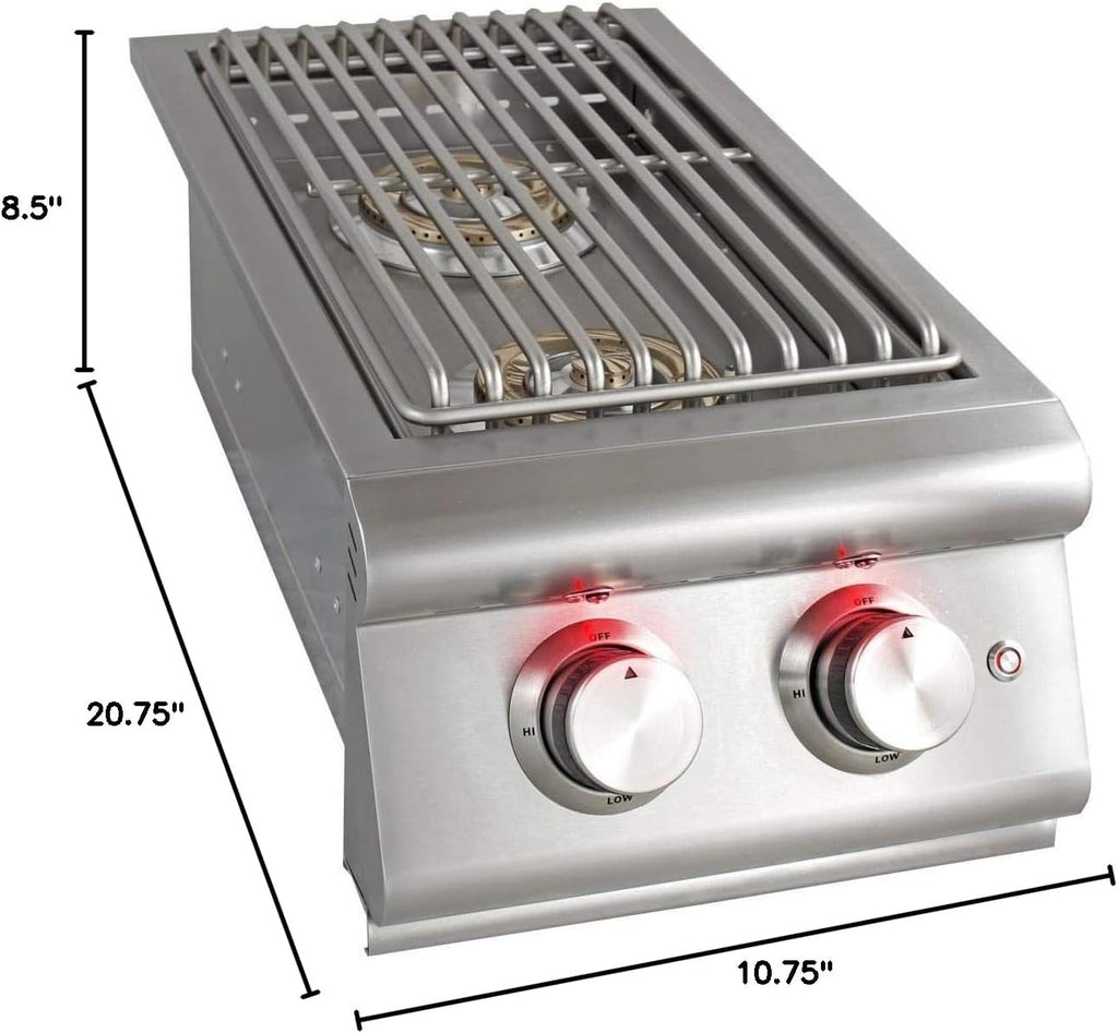 Heavy-Duty Stainless Steel Outdoor | Blaze Double Side Burner Natural Gas Grill Barbeque | LED Lights Thermometer | Best Of Backyard For Grilling Masters | BLZ-SB2LTE-NG