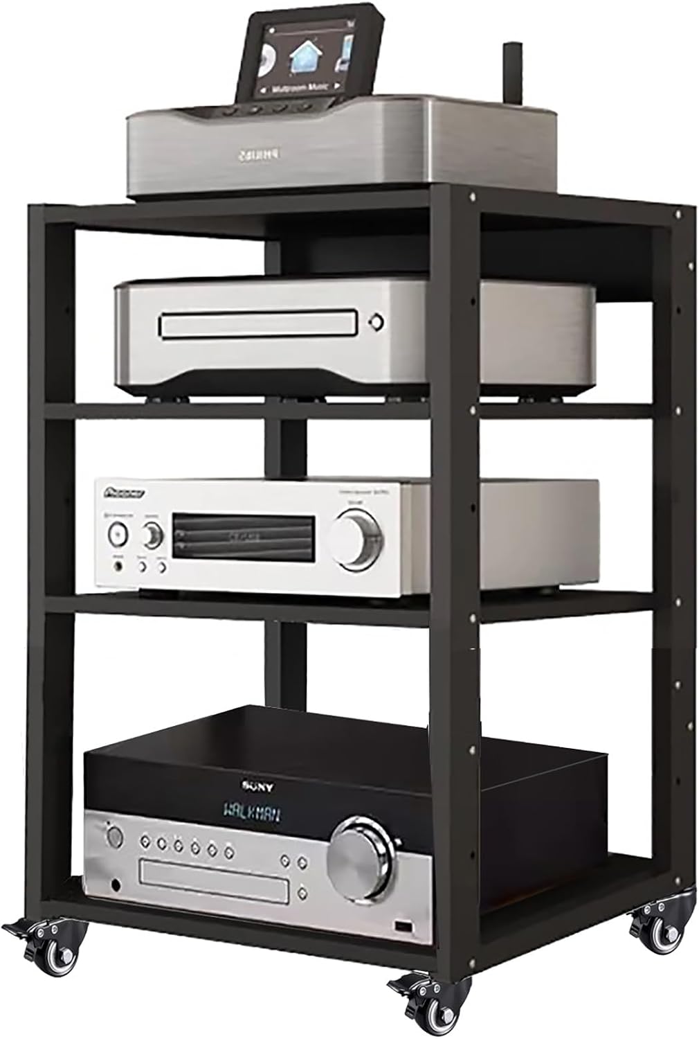 Heavy Duty Media Stereo Stand Equipment Shelf, 1 2 3 4 Layer Black Video Game/DVD Holder, Audio Component Rack Tower for Tv Accessories Record Player Console(H80cm-3Tier)
