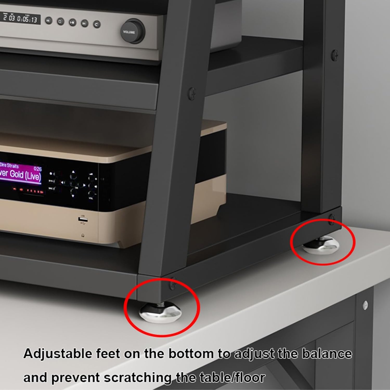 2/3/4-Tier AV Media Stand Desktop or Floor-Standing Audio Rack CD Player Stand Home Corner Stereo Equipments Components Cabinet Multi-Function Open Storage Shelf with Wooden Shelves(A-4 Tier,50cm(19.7
