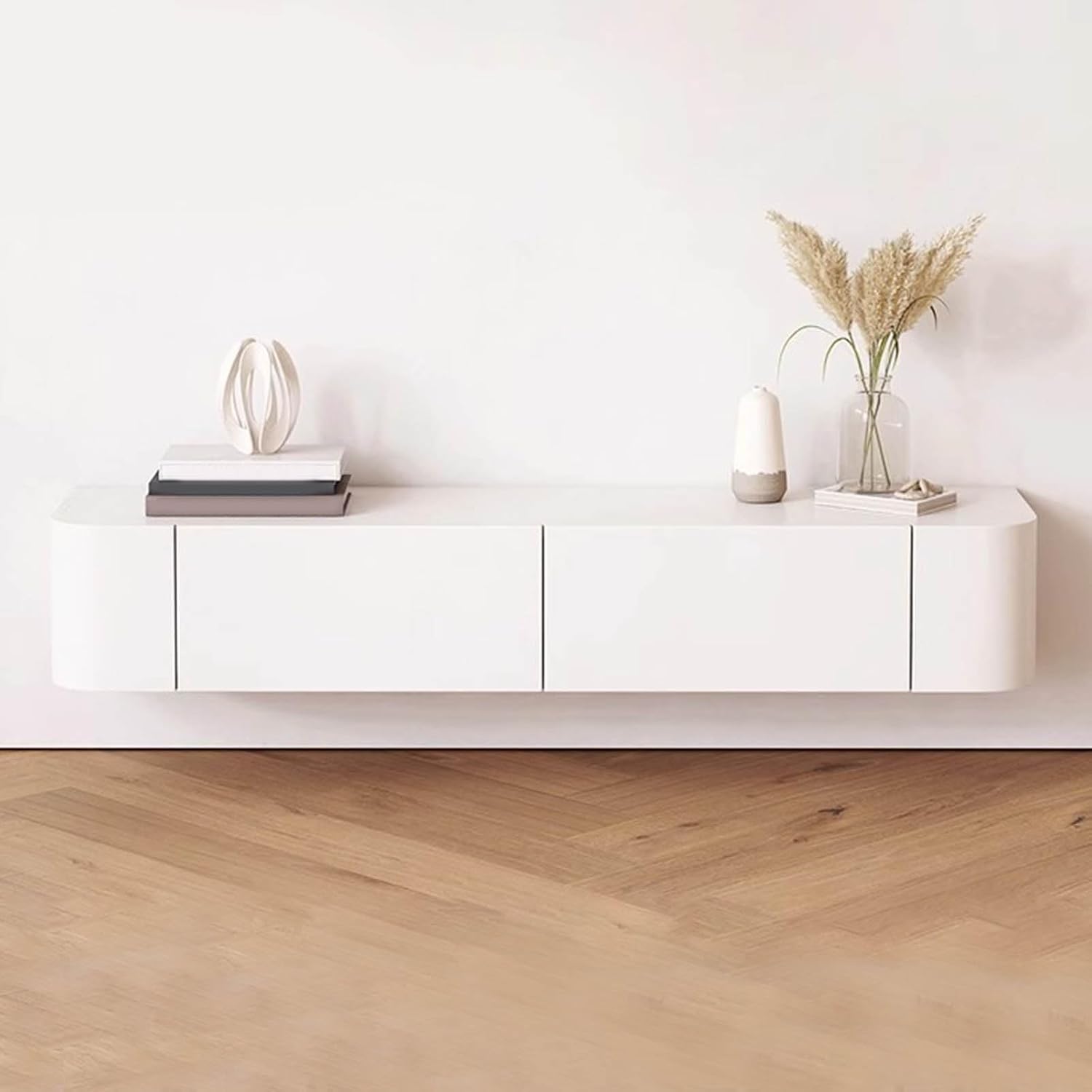 Solid Wood Wall-Mounted TV Cabinet - 47.2' White Media Console & Storage Unit for Living Room, Stylish TV Bench for Media Equipment & Entertainment Setup