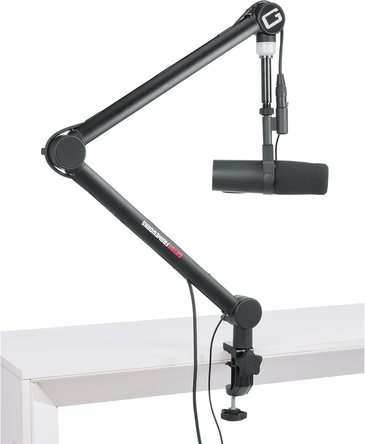 Gator Frameworks Professional Desktop Broadcast/Podcast Microphone Boom Stand with On-Air Indicator Light, Blue,Violet, & Red (GFWMICBCBM4000)