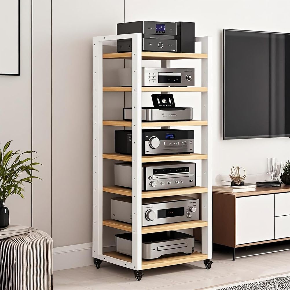 7-Tier Heavy Duty Audio Component Rack 140cm Tall - HiFi Amplifier Rack/Audio-Video Shelving - CD Record Player Stereo Receiver AV Equipment Cabinet Display Stand,B