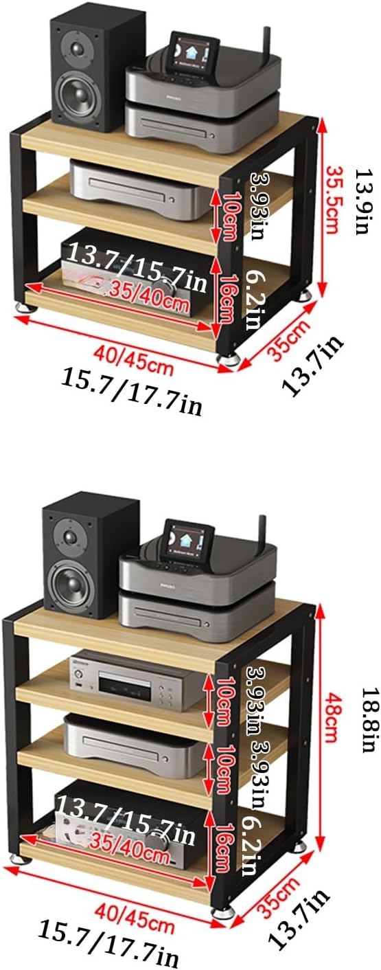 3-Tier Media Stand for Audio Equipment, Modern Stereo Cabinet with Strong Load-Bearing Steel Frame, Compact Storage Rack for Living Room, Black (50x35x35.5cm)
