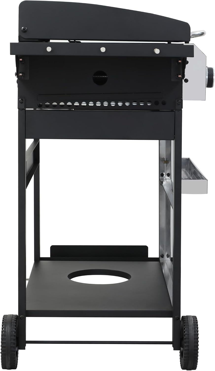 4-Burner Propane Gas BBQ Grill, SS Plancha, 49200BTU Output With Wire Enamel Cooking Grids For Outdoor Barbecue, Foldable Side Table, Hanging Basket, Stainless Steel