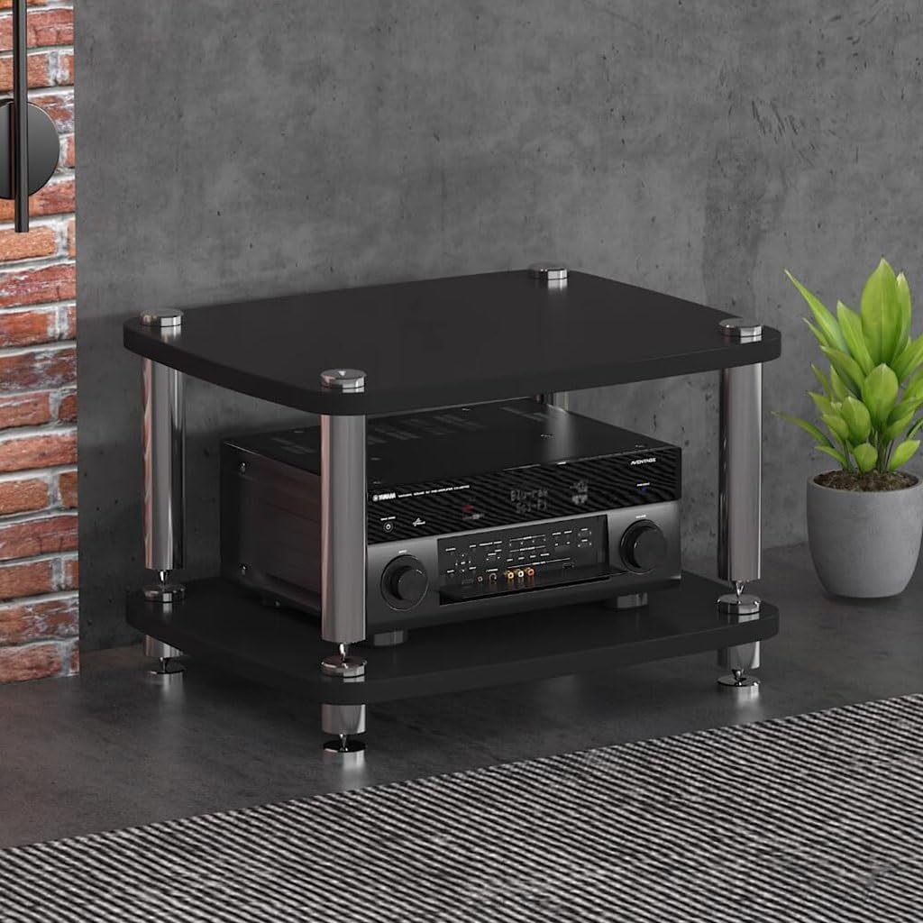 1/2/3/4-layer HiFi Audio Cabinet HiFi Stand Record Player MDF Stand Audio Rack with Shock-Absorbing Feet Power Amplifier Shelf Equipment Cabinet (Color : Black, Size : 60 * 48 * 38cm(2Tier))