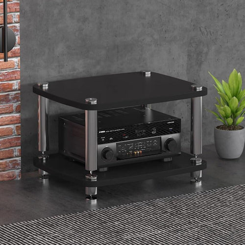 1/2/3/4-layer HiFi Audio Cabinet HiFi Stand Record Player MDF Stand Audio Rack with Shock-Absorbing Feet Power Amplifier Shelf Equipment Cabinet (Color : Black, Size : 60 * 48 * 38cm(2Tier))