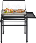 Vertical Charcoal Rotating Grill, Small Flip BBQ Grill with 360° Basket, Adjustable Height, Removable Legs, Portable Tabletop Option, Rolling Wheels, Outdoor Patio & Camping, Alloy Steel, Black