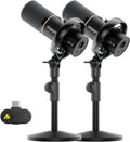 MAONO PD200W Hybrid Wireless Podcast Equipment Bundle for 2, XLR USB Dynamic Microphone Kit with 2 Desktop Stand, for Co-hosted Podcast, Vocal Recording, Content Creation