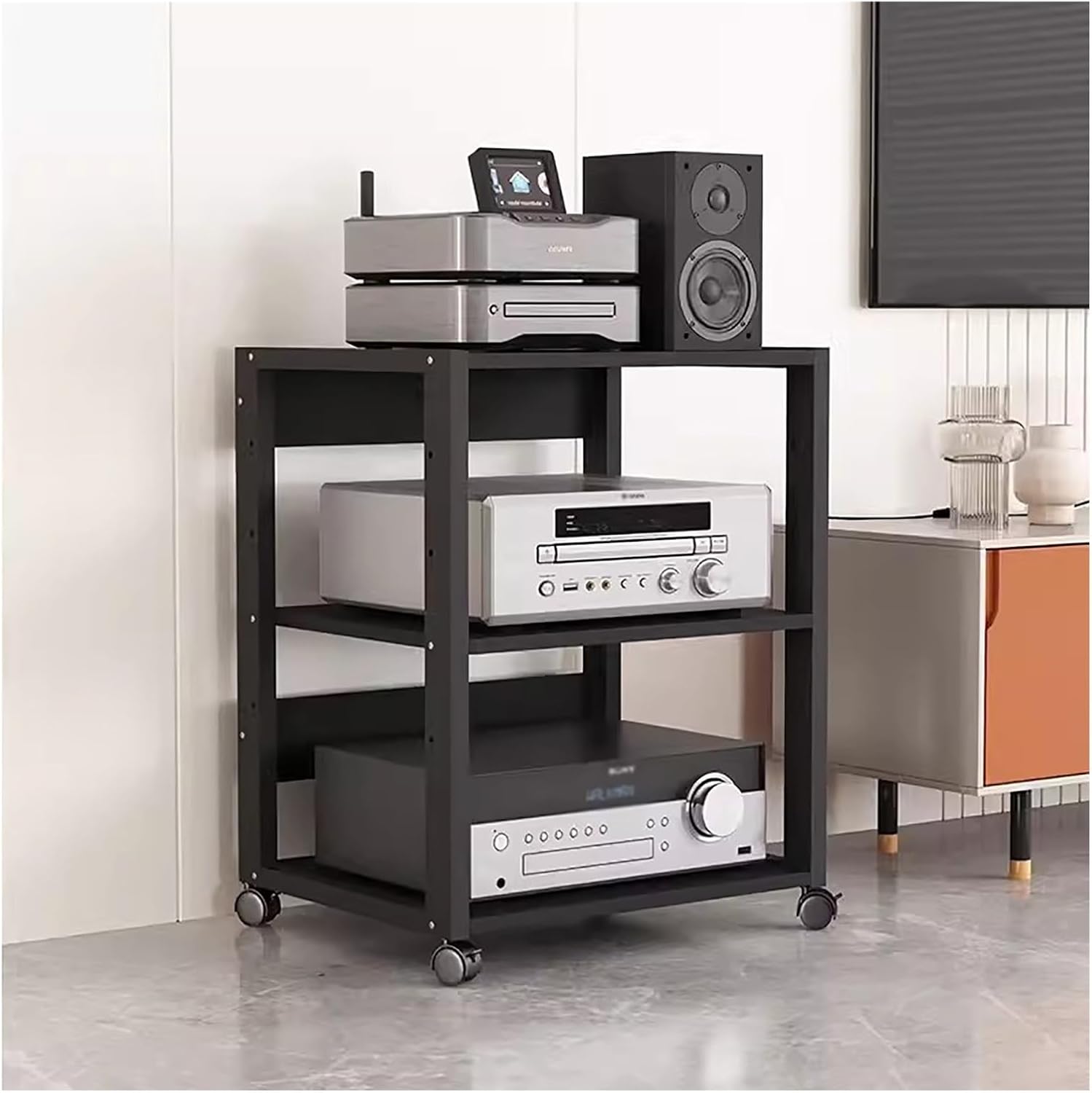 3/4/5/6/7 Tier Audio Component Rack Tower Media Stereo Stand Equipment Shelves with Wheels, Modern Tall HiFi Racks Audio/Video Component Cabinet for Home/Office, 3 tier-69.5cm(27.3in)